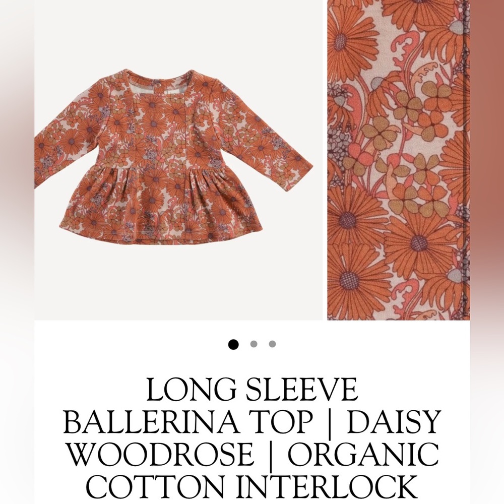 Daisy woodrose 70s vintage retro organic cotton long sleeve ballerina top retro